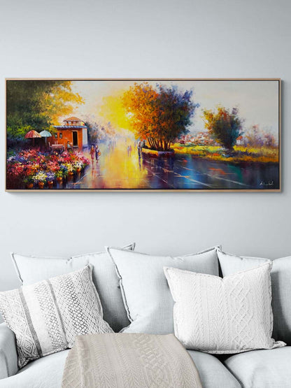 Şehirde Çiçek Pazarı Yağlı Boya Tablosu