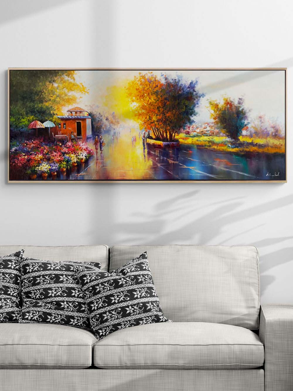 Şehirde Çiçek Pazarı Yağlı Boya Tablosu