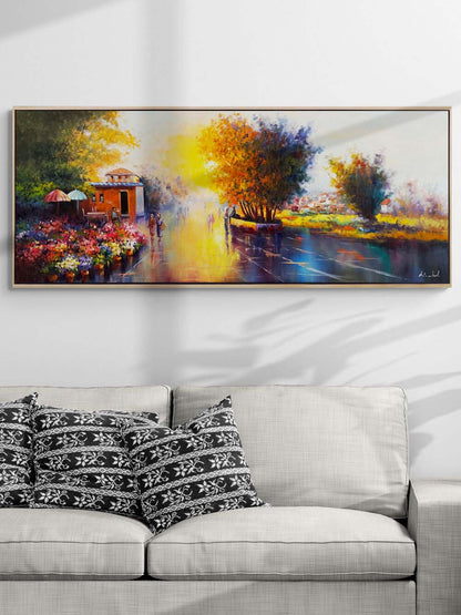 Şehirde Çiçek Pazarı Yağlı Boya Tablosu