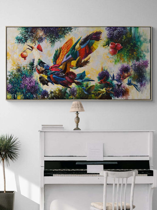 Baharda Simurg Kuşu Yağlı Boya Tablosu