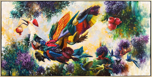 Baharda Simurg Kuşu Yağlı Boya Tablosu