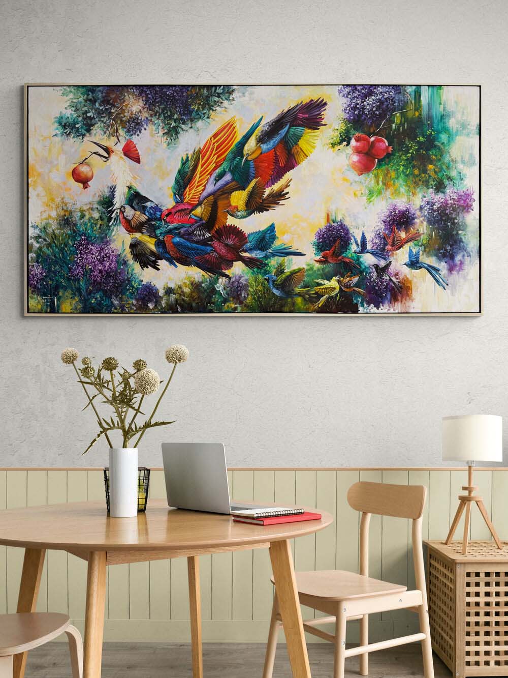Baharda Simurg Kuşu Yağlı Boya Tablosu Simurg Sanatevi
