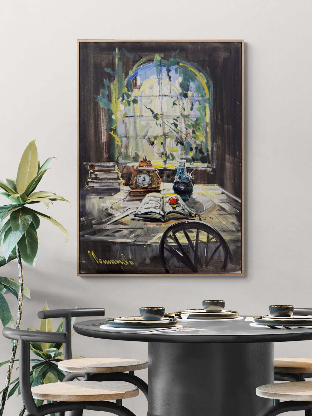 Pencerenin Önünde Düşler Yağlı Boya Tablosu