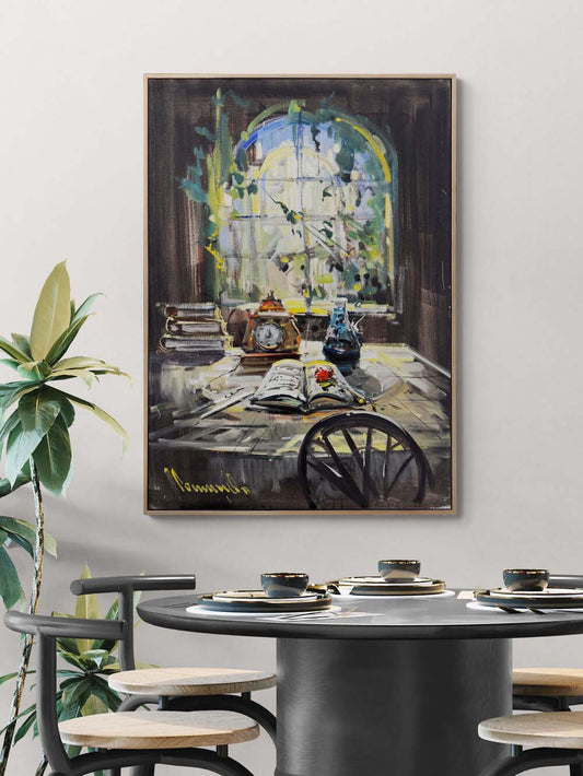 Pencerenin Önünde Düşler Yağlı Boya Tablosu