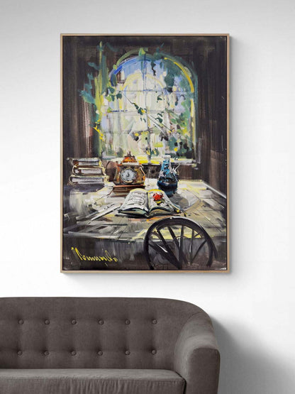 Pencerenin Önünde Düşler Yağlı Boya Tablosu