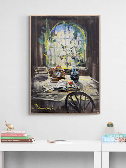 Pencerenin Önünde Düşler Yağlı Boya Tablosu