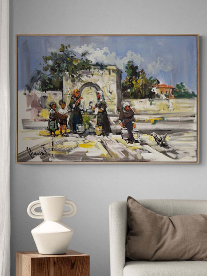 Çeşme Başında Sohbet Yağlı Boya Tablosu