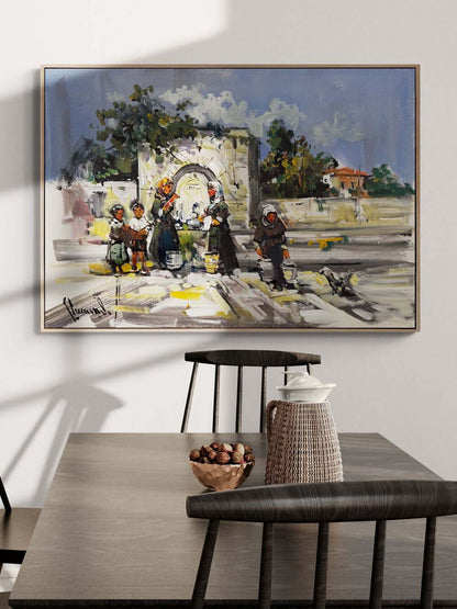 Çeşme Başında Sohbet Yağlı Boya Tablosu