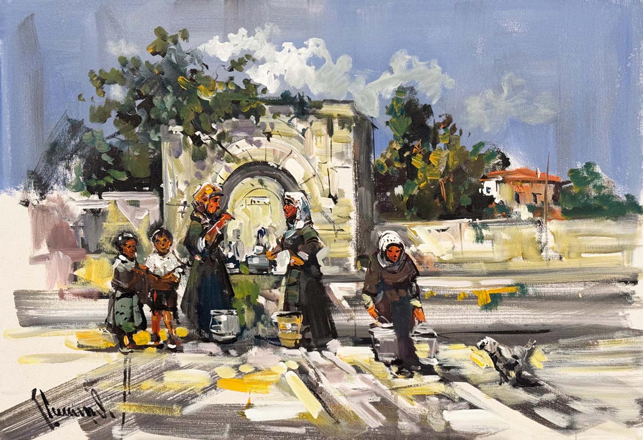 Çeşme Başında Sohbet Yağlı Boya Tablosu