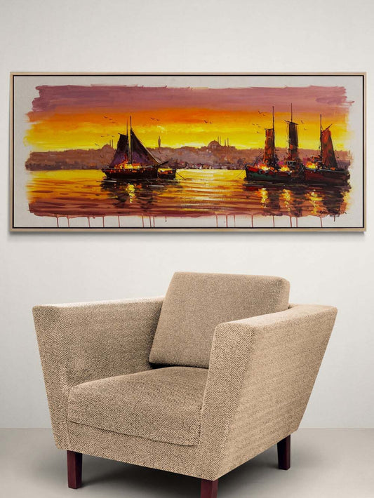 Boğaz’da Kızıl Yansımalar Yağlı Boya Tablosu