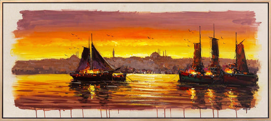 Boğaz’da Kızıl Yansımalar Yağlı Boya Tablosu