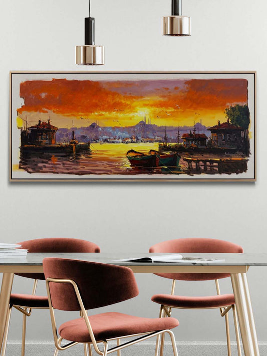 İskelede Akşam Sefası Yağlı Boya Tablosu