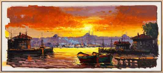 İskelede Akşam Sefası Yağlı Boya Tablosu