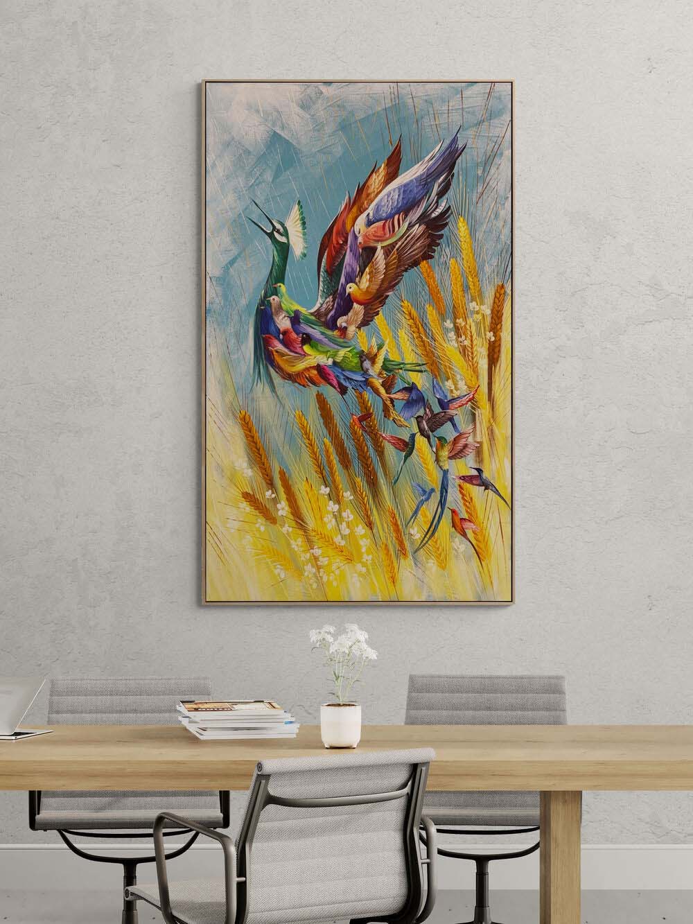 Başaklar İçinden Simurg Yağlı Boya Tablosu