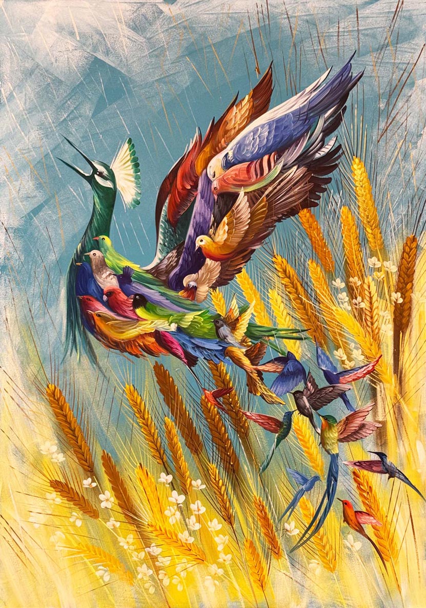 Başaklar İçinden Simurg Yağlı Boya Tablosu