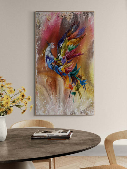 Renkli Simurg Kuşu Yağlı Boya Tablosu