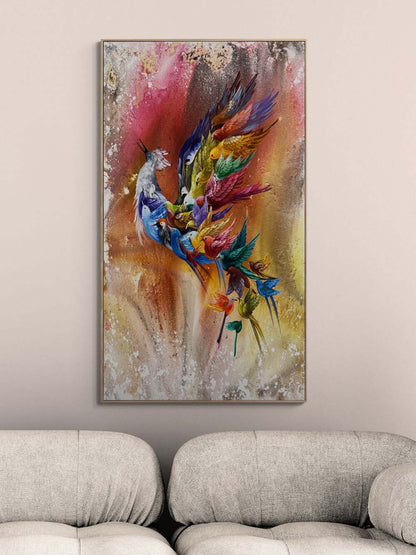 Renkli Simurg Kuşu Yağlı Boya Tablosu