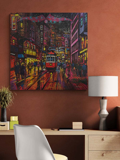 İstiklal'de Bir Gece Yağlı Boya Tablosu