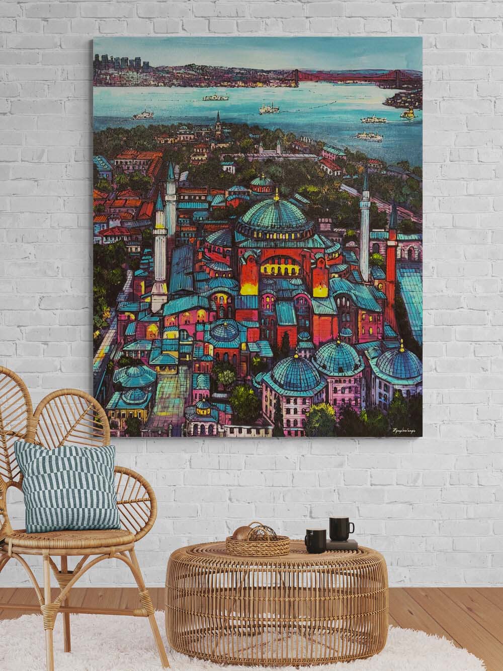 Haliç'te Ayasofya Cami Yağlı Boya Tablosu