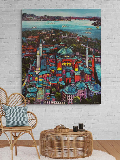 Haliç'te Ayasofya Cami Yağlı Boya Tablosu