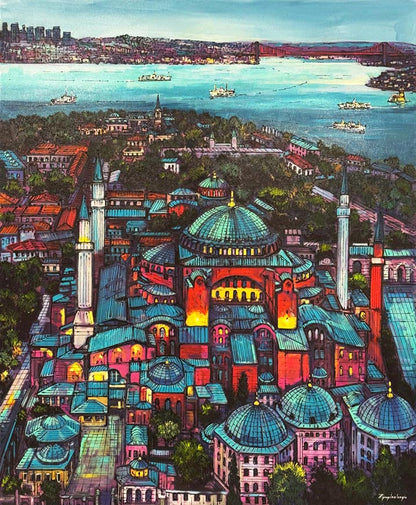 Haliç'te Ayasofya Cami Yağlı Boya Tablosu