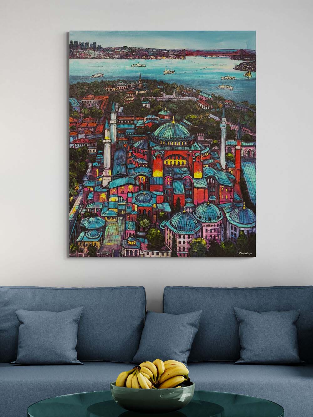 Haliç'te Ayasofya Cami Yağlı Boya Tablosu