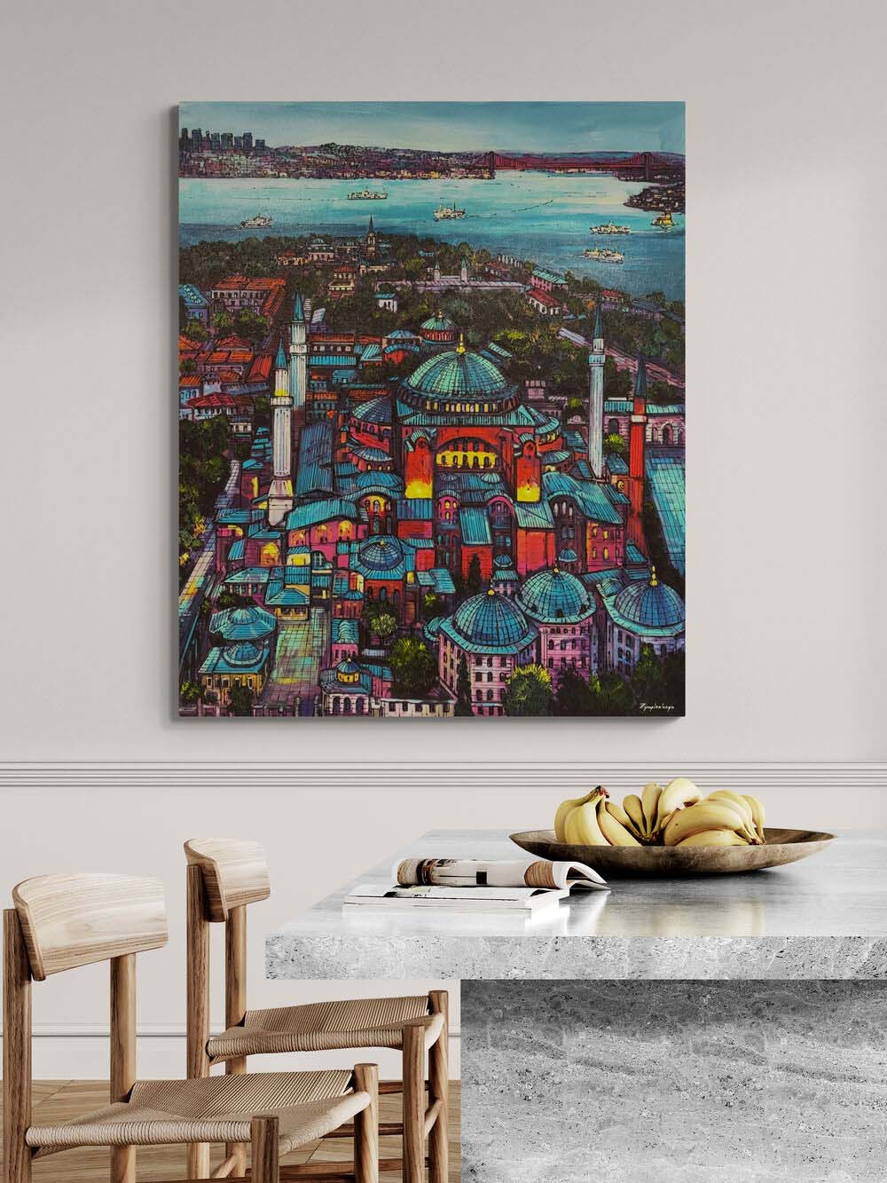 Haliç'te Ayasofya Cami Yağlı Boya Tablosu