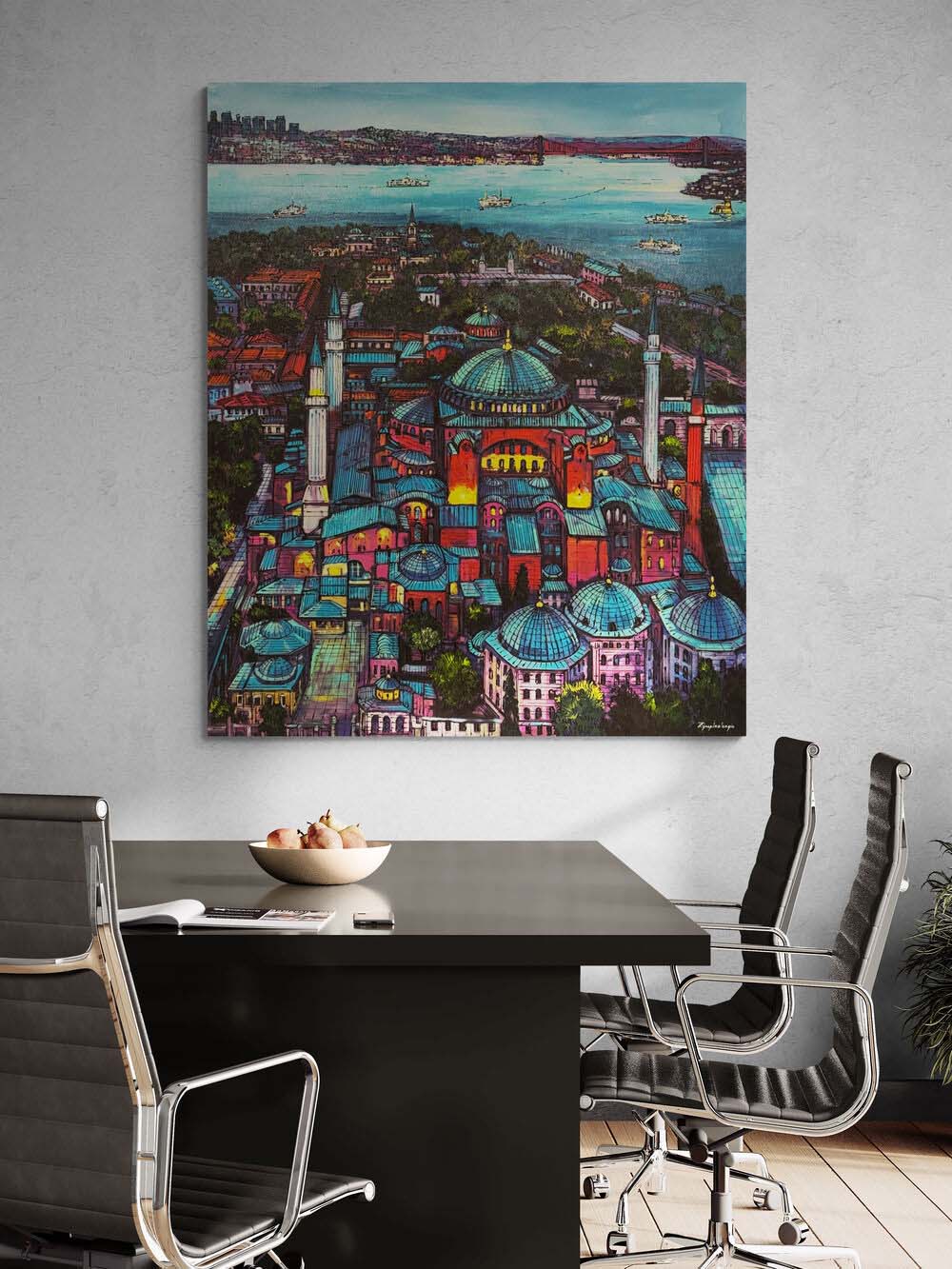 Haliç'te Ayasofya Cami Yağlı Boya Tablosu