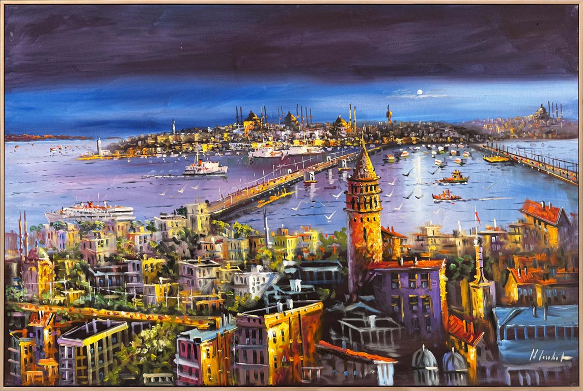 Akşamüstü İstanbul Boğazı Yağlı Boya Tablosu Simurg Sanatevi