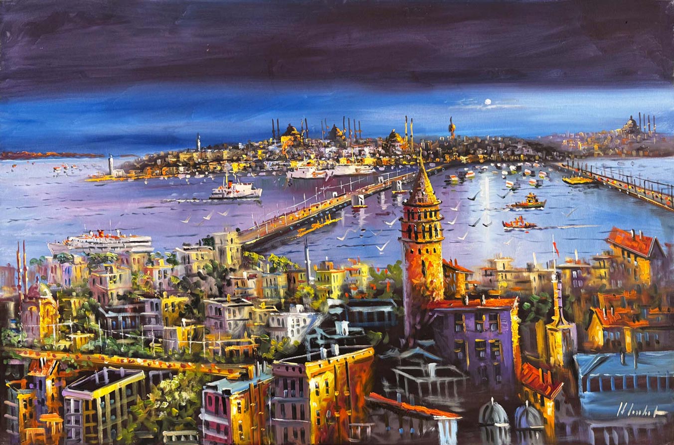 Akşamüstü İstanbul Boğazı Yağlı Boya Tablosu Simurg Sanatevi