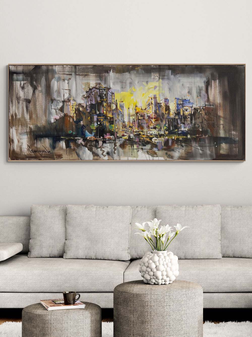 Toz ve Duman Şehir Yağlı Boya Tablosu