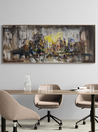 Toz ve Duman Şehir Yağlı Boya Tablosu