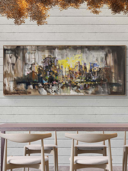 Toz ve Duman Şehir Yağlı Boya Tablosu