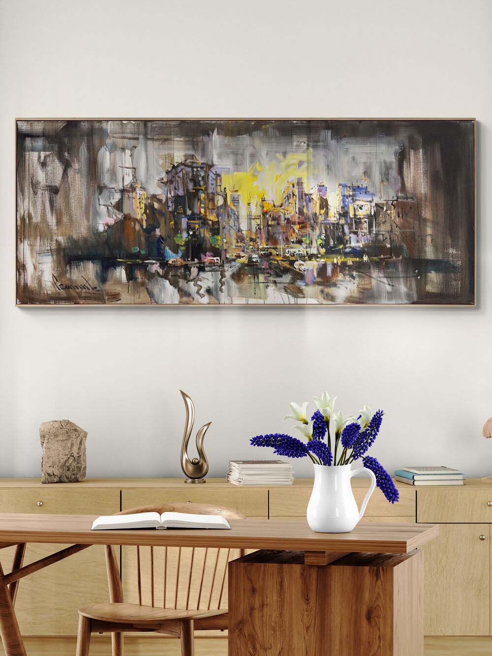 Toz ve Duman Şehir Yağlı Boya Tablosu