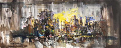 Toz ve Duman Şehir Yağlı Boya Tablosu