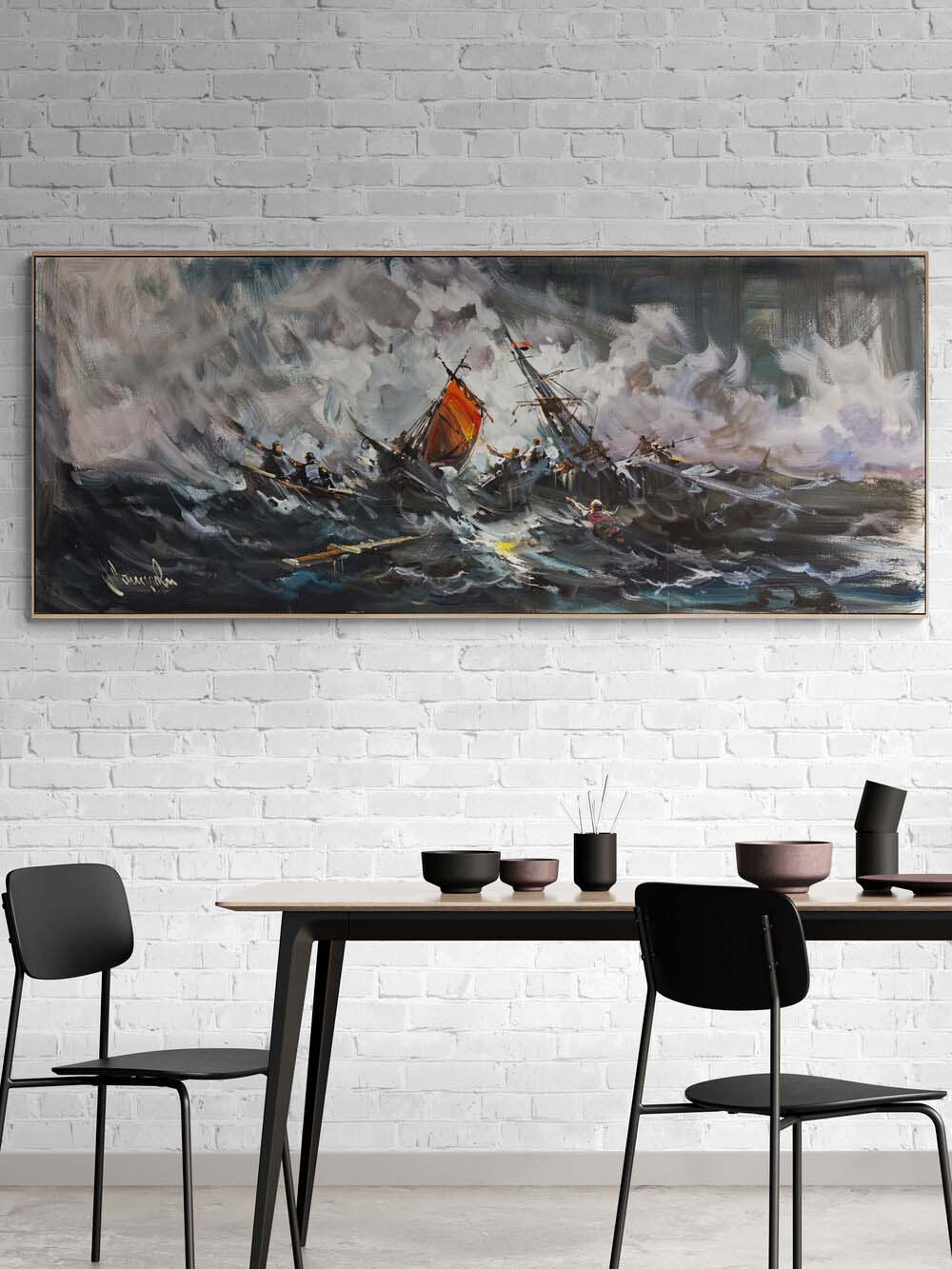 Hırçın Dalgalar Arasında Yağlı Boya Tablosu