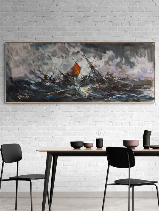 Hırçın Dalgalar Arasında Yağlı Boya Tablosu