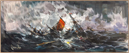 Hırçın Dalgalar Arasında Yağlı Boya Tablosu