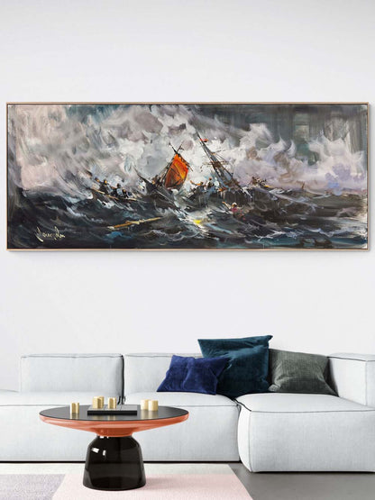 Hırçın Dalgalar Arasında Yağlı Boya Tablosu