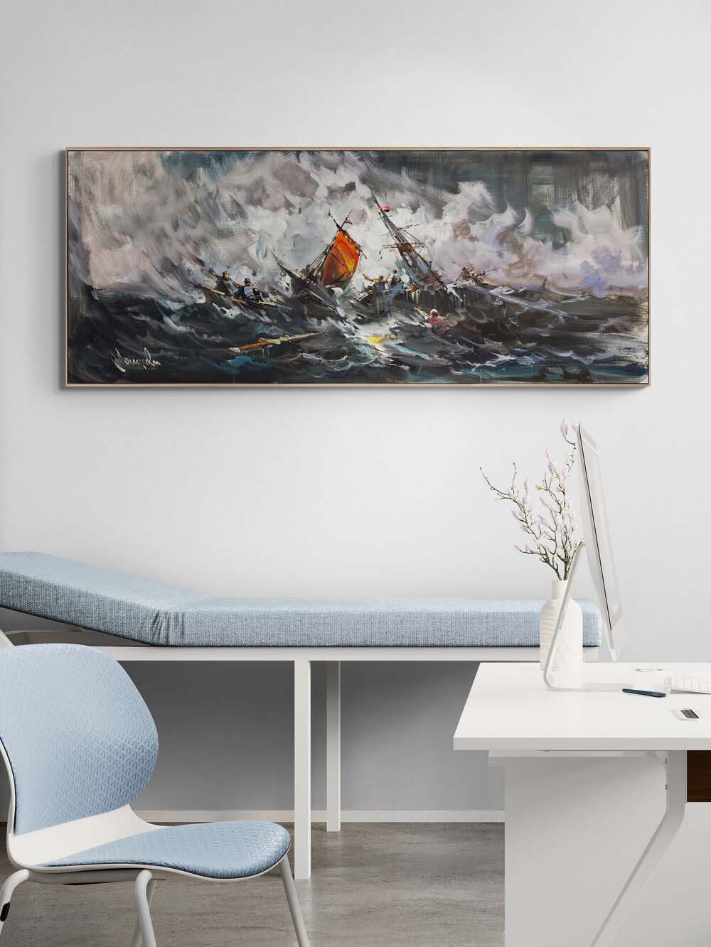 Hırçın Dalgalar Arasında Yağlı Boya Tablosu