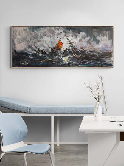 Hırçın Dalgalar Arasında Yağlı Boya Tablosu