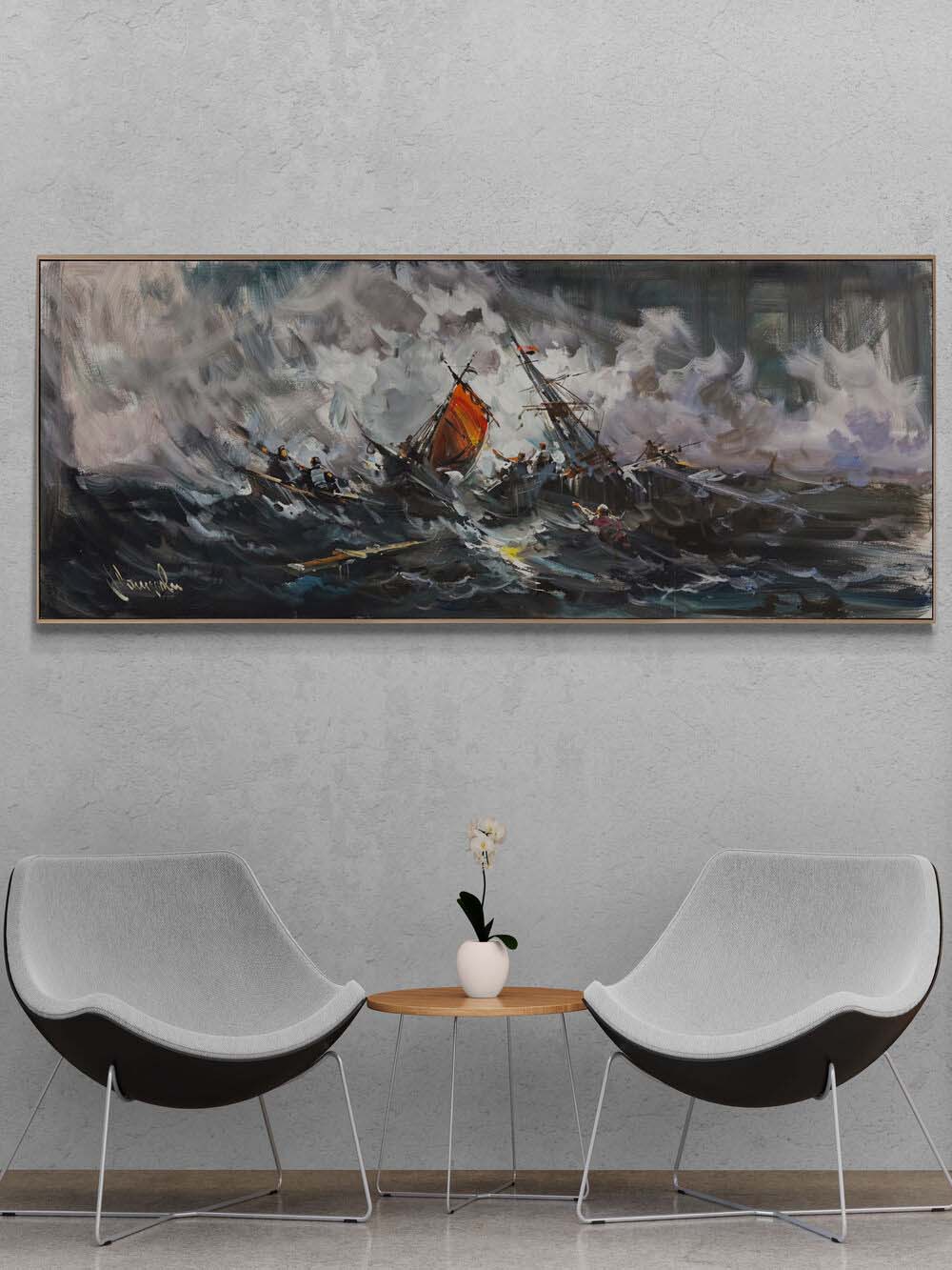 Hırçın Dalgalar Arasında Yağlı Boya Tablosu