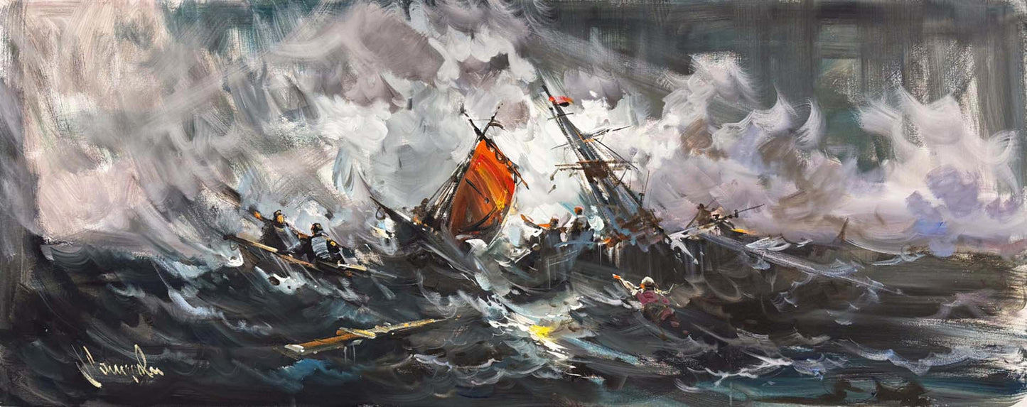 Hırçın Dalgalar Arasında Yağlı Boya Tablosu