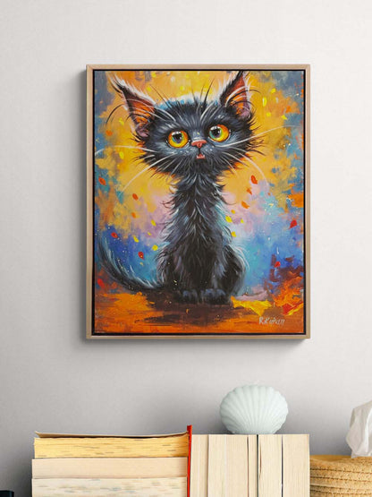 Siyah Kedi Yağlı Boya Tablosu