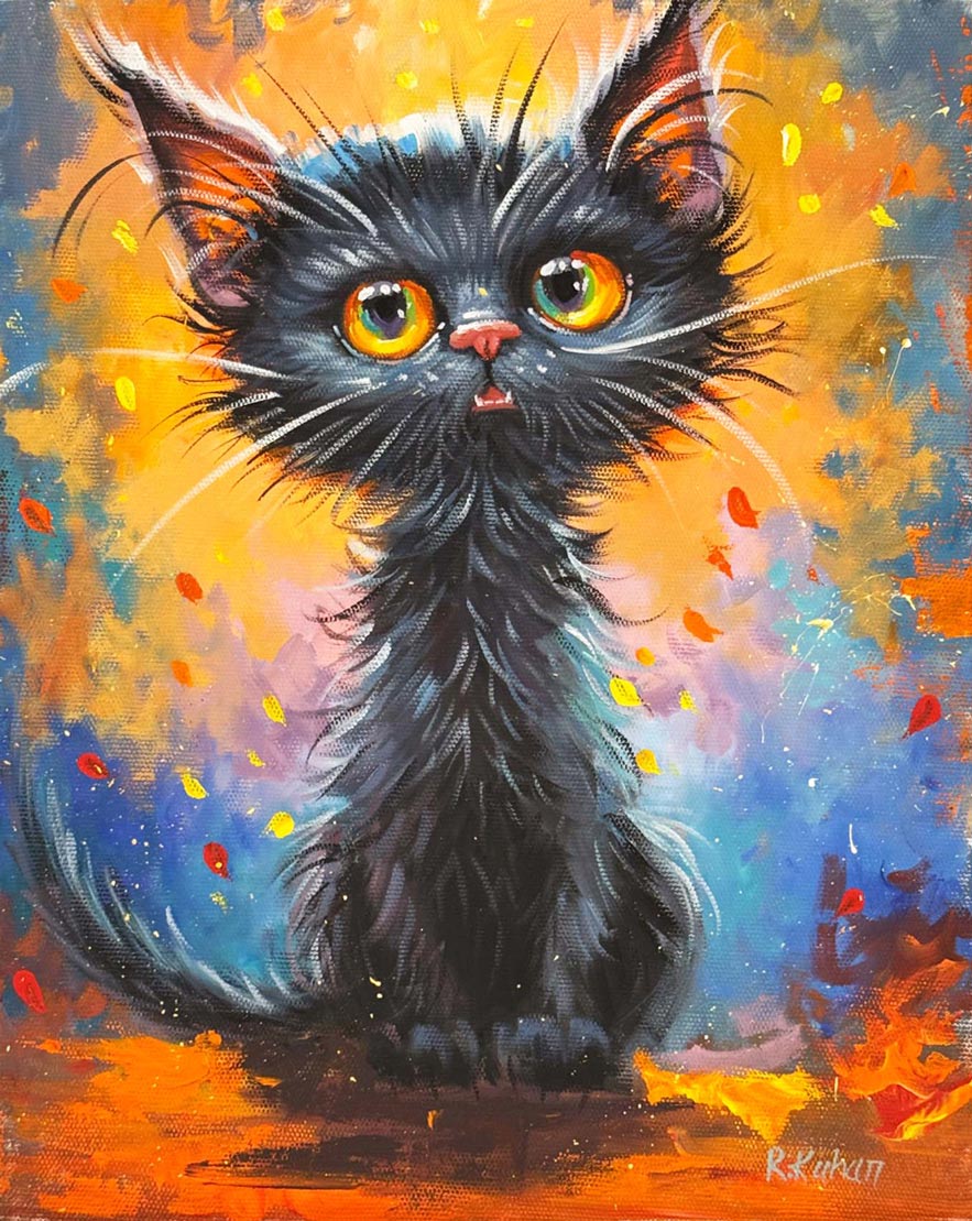 Siyah Kedi Yağlı Boya Tablosu