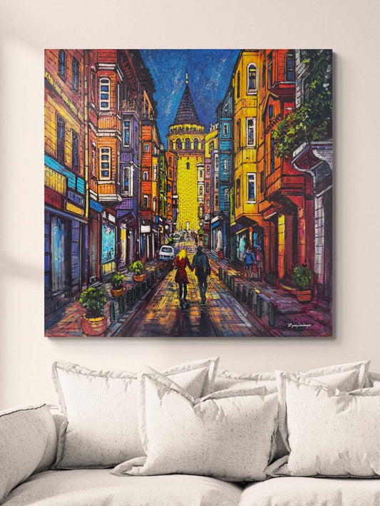 Galata Sokaklarında Yağlı Boya Tablosu