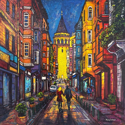 Galata Sokaklarında Yağlı Boya Tablosu Simurg Sanatevi