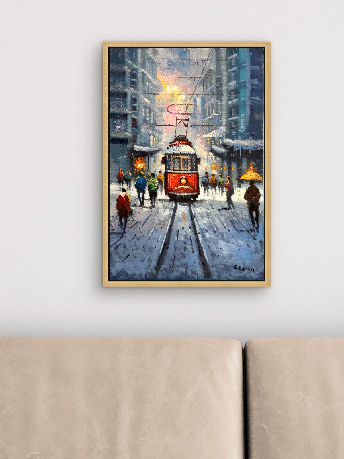 Karlı Tramvay Yağlı Boya Tablosu Simurg Sanatevi