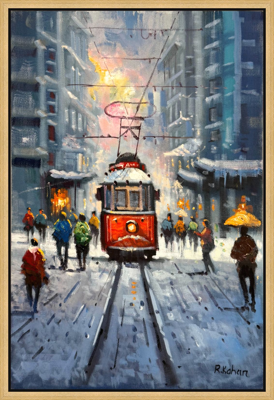 Karlı Tramvay Yağlı Boya Tablosu Simurg Sanatevi
