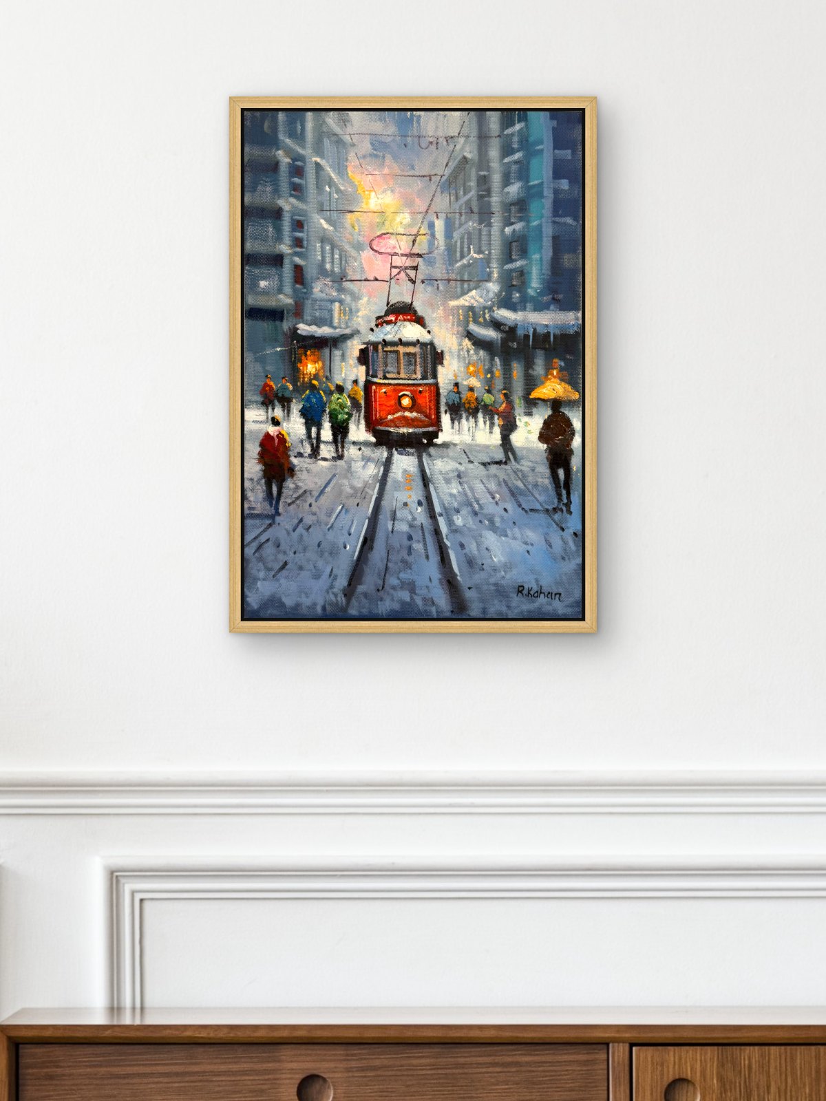Karlı Tramvay Yağlı Boya Tablosu Simurg Sanatevi